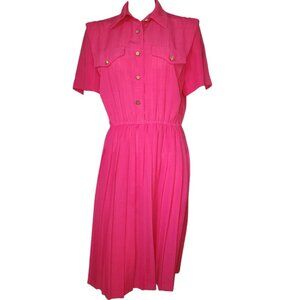 Leslie Fay Dress Womens Size 8 Solid All Pink Vintage Classic Old Money Pleated